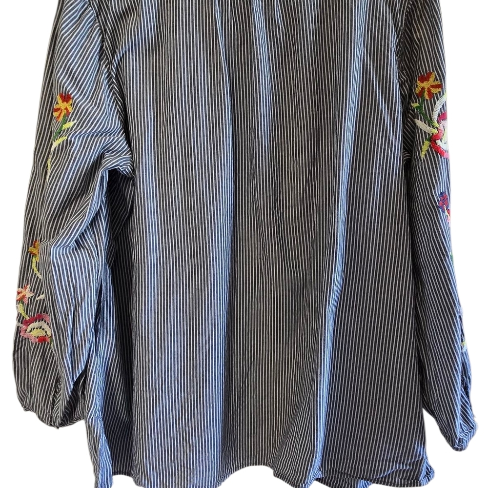 Talbots Blue Striped Blouse with Floral Embroidery - Picture 2 of 5